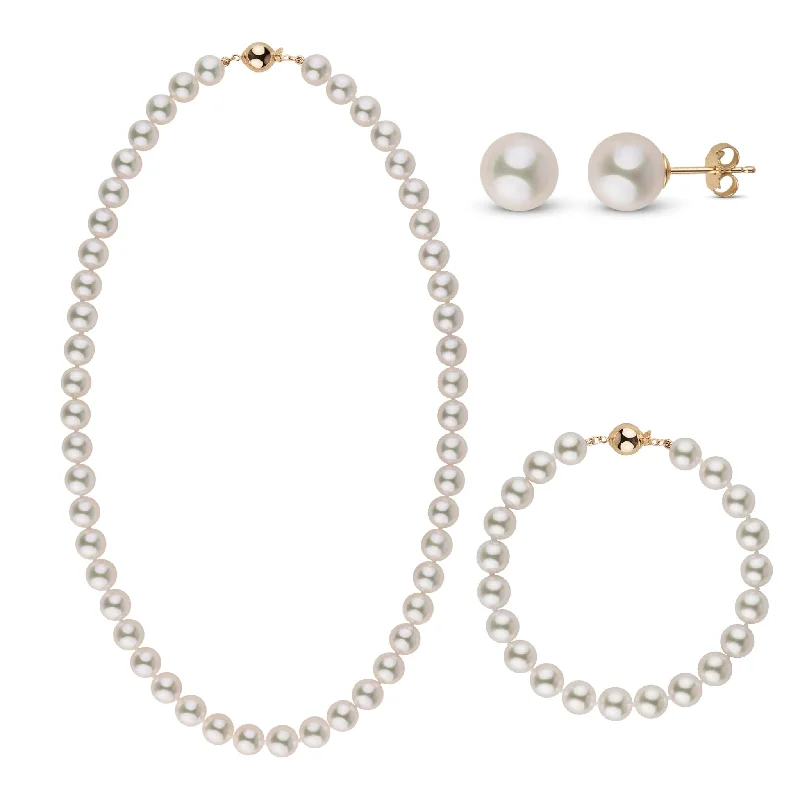 Unique Jewelry For Less – Shop The Sale Now 8.0-8.5 mm AAA Warm White Strong Silver Tone Akoya Pearl 18 Inch 3 Piece Set