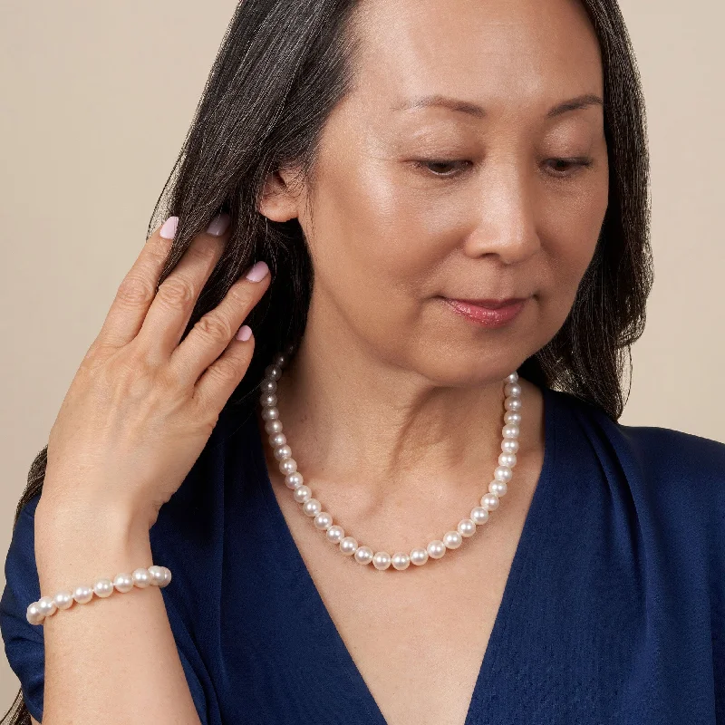 Get Ready To Sparkle – Special Jewelry Discounts 8.5-9.0 mm AA+ Bright White Rose Tone Akoya Pearl 18 Inch Necklace & Bracelet Set