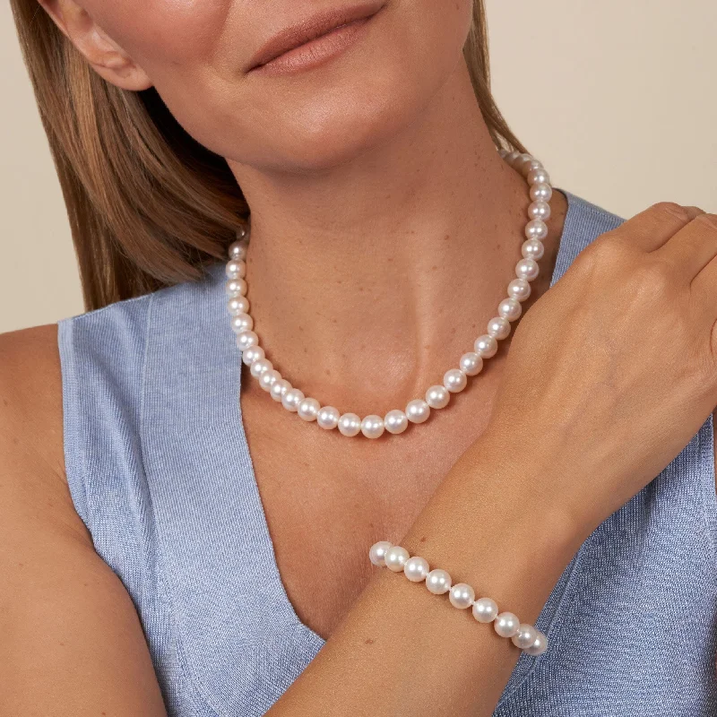 Best Jewelry Deals – Shop Premium Pieces At Great Prices 8.5-9.0 mm AA+ Bright White Silver Tone Akoya Pearl 18 Inch Necklace & Bracelet Set