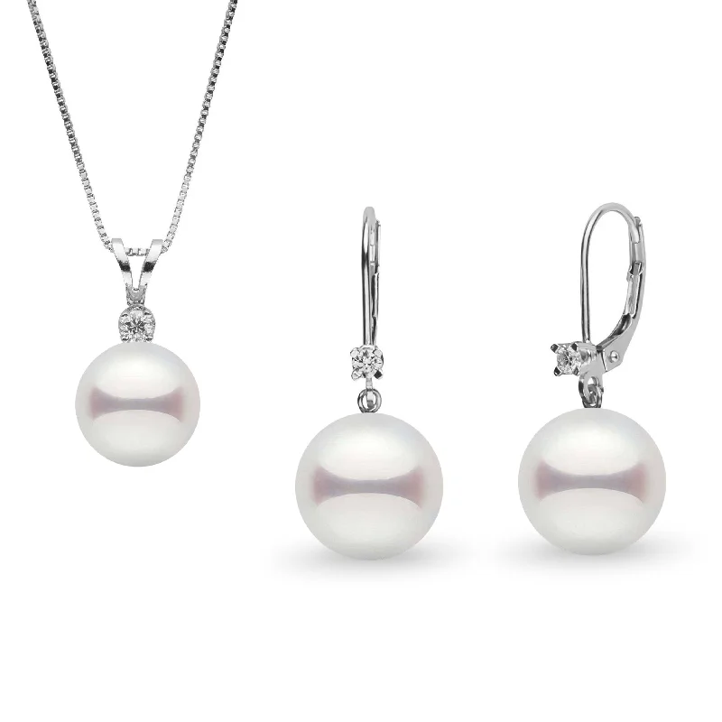 Modern Statement Jewelry For Bold Styling 8.5-9.0 mm Akoya Pearl and Diamond Harmony Collection Pendant and Earrings Set