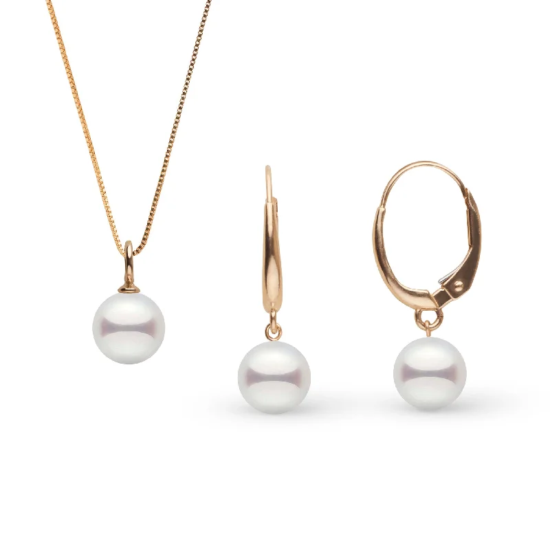 Elegant Rose Gold Jewelry For A Stylish Touch 8.5-9.0 mm Akoya Pearl Muse Collection Pendant and Earrings Set