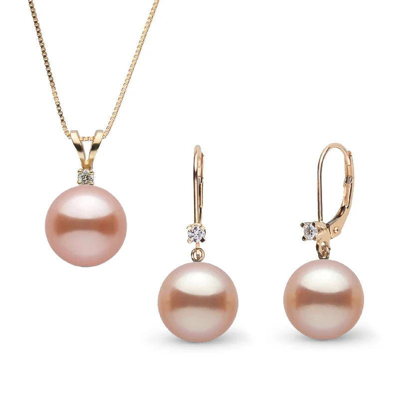 Shop Handcrafted Jewelry At Special Promotional Rates 8.5-9.0 mm Pink Freshadama Pearl and Diamond Harmony Pendant and Earrings Set