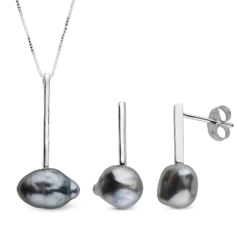 Discounted Luxury Jewelry – Shine Without The Splurge Bar Collection Tahitian Keshi Pearl Pendant & Earrings Set