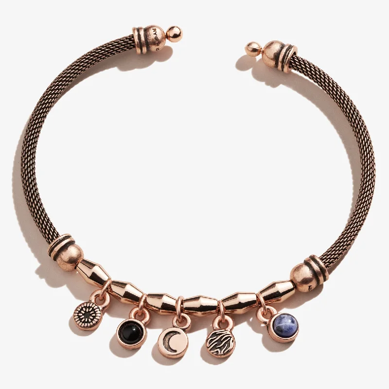 Grab Stylish Jewelry Before The Sale Ends Crescent Moon + Gemstone Multi-Charm Mesh Cuff Bracelet