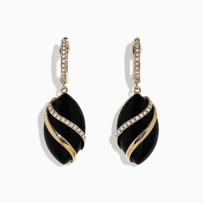 Premium Jewelry At Special Low Prices For A Limited Time Eclipse 14K Yellow Gold Onyx and Diamond Drop Earrings, 11.53 TCW