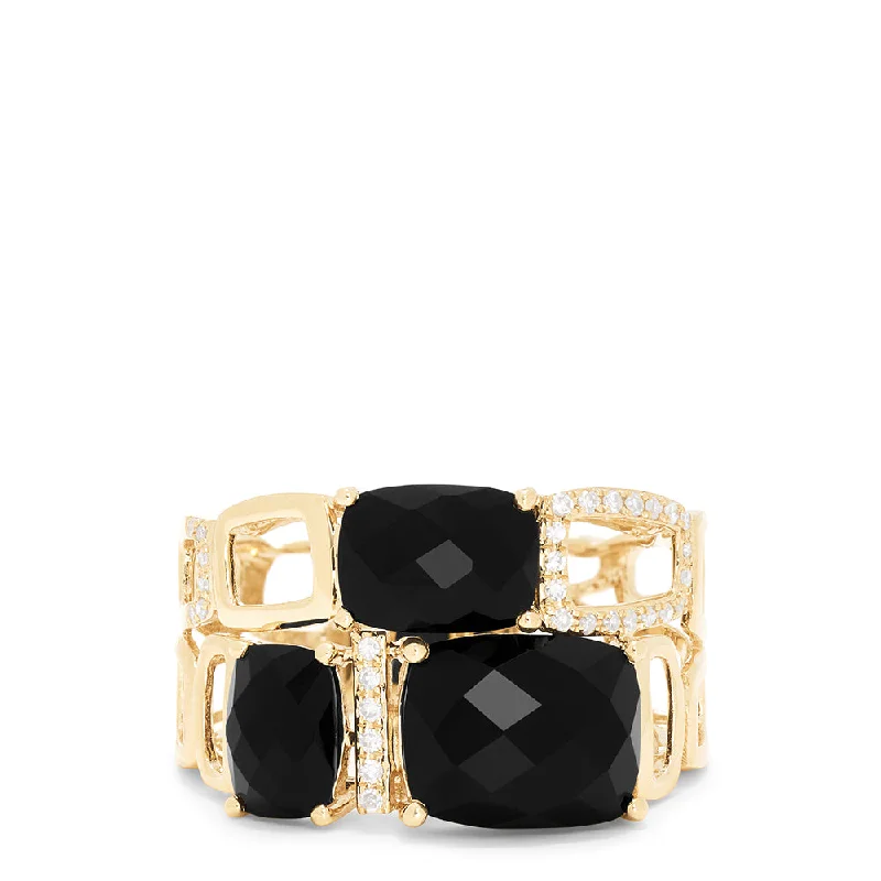 Elegant Jewelry At Unbeatable Offers – Shop Before It's Gone Eclipse 14K Yellow Gold Onyx and Diamond Geometric Ring, 6.03 TCW