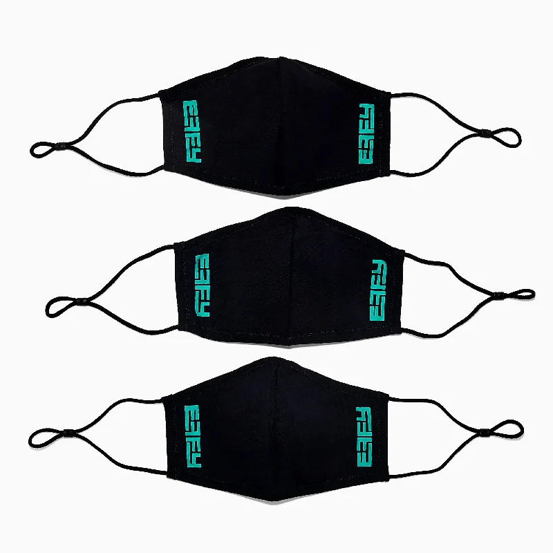 Big Discounts On Elegant Jewelry Collections Knitted Face Mask - Adult 3 Pack - Black with Teal Logo