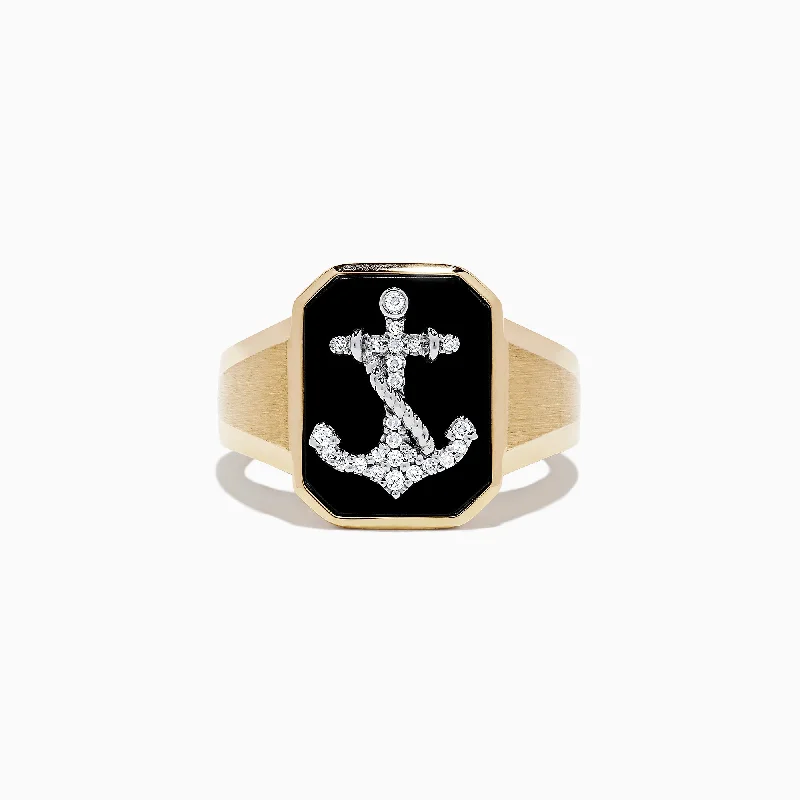 Jewelry Clearance – Final Chance To Save Big Men's 14K Two Tone Gold Agate and Diamond Anchor Ring, 1.66 TCW