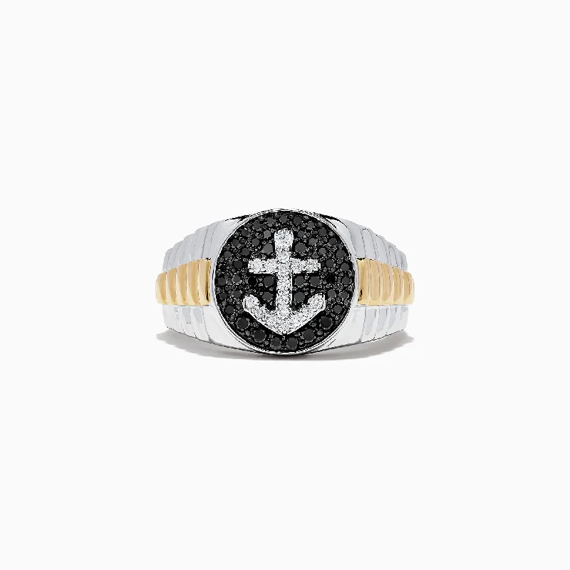 Exclusive Online Jewelry Sale – Don't Wait Men's 14K Two Tone Gold Black and White Diamond Anchor Ring, 0.61 TCW