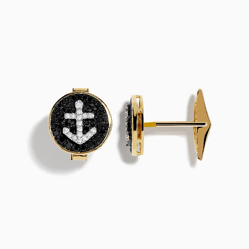 Exclusive Jewelry Sale – Limited-Time Discounts Men's 14K Yellow Gold Black and White Diamond Anchor Cufflinks