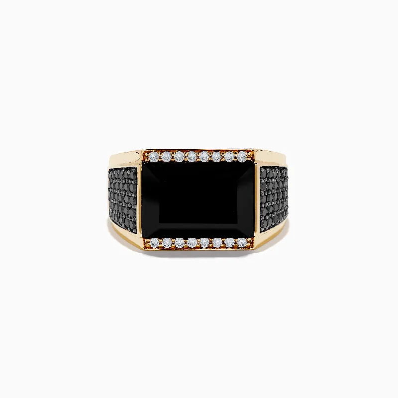 Shop Elegant Jewelry At Unbeatable Prices Men's 14K Yellow Gold Black and White Diamond and Onyx Ring