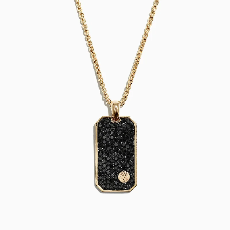 Best-Selling Jewelry Now Available At Special Deals Men's 14K Yellow Gold Black Diamond Dog Tag Pendant, 1.36 TCW