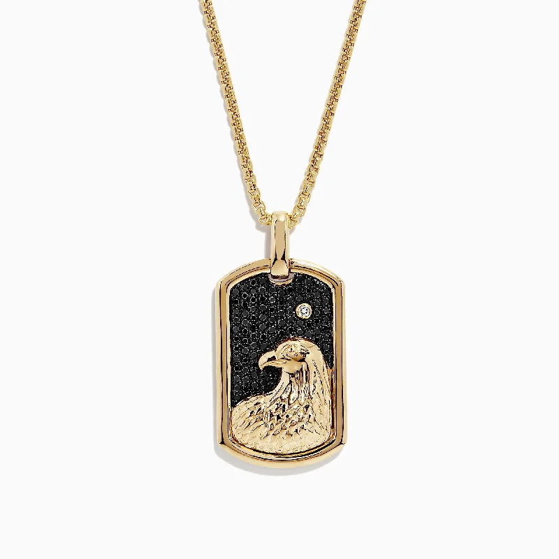 Unique Jewelry Designs Now At Discounted Rates Men's 14K Yellow Gold Black Diamond Eagle Pendant, 0.65 TCW