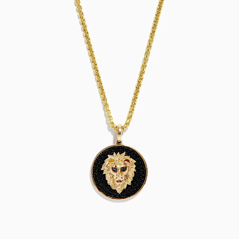 Exclusive Jewelry Discounts – Shop Now For Savings Men's 14K Yellow Gold Black Diamond Lion Head Pendant