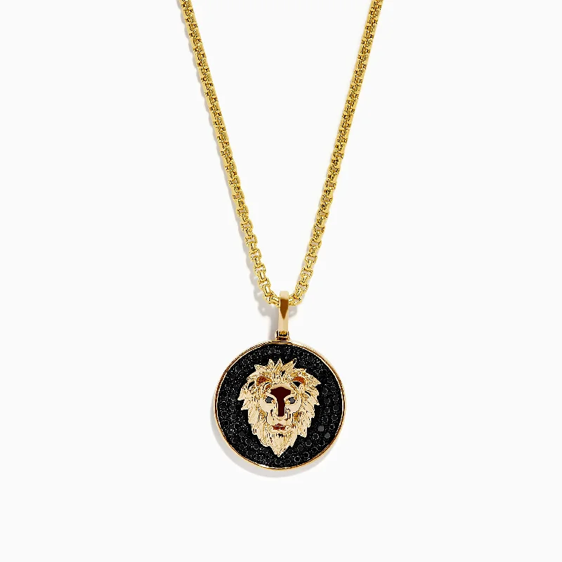 Shop Dazzling Jewelry With Special Promotional Discounts Men's 14K Yellow Gold Black Diamond Lion Pendant