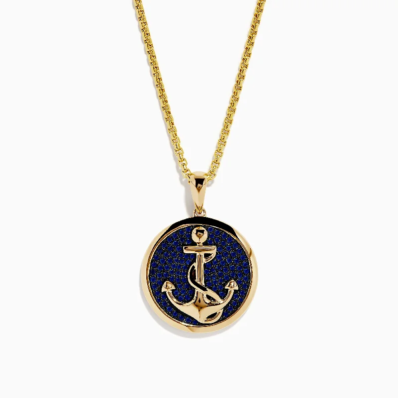 Shop Dazzling Jewelry At The Best Prices Men's 14K Yellow Gold Blue Sapphire Anchor Pendant