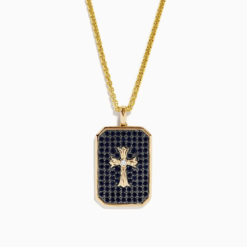 Seasonal Jewelry Deals – Elevate Your Style Men's 14K Yellow Gold Diamond and Black Sapphire Cross Pendant