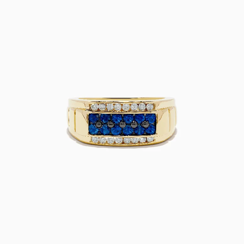 Exclusive Jewelry Offers – Sparkle For Less Men's 14K Yellow Gold Diamond and Blue Sapphire Ring