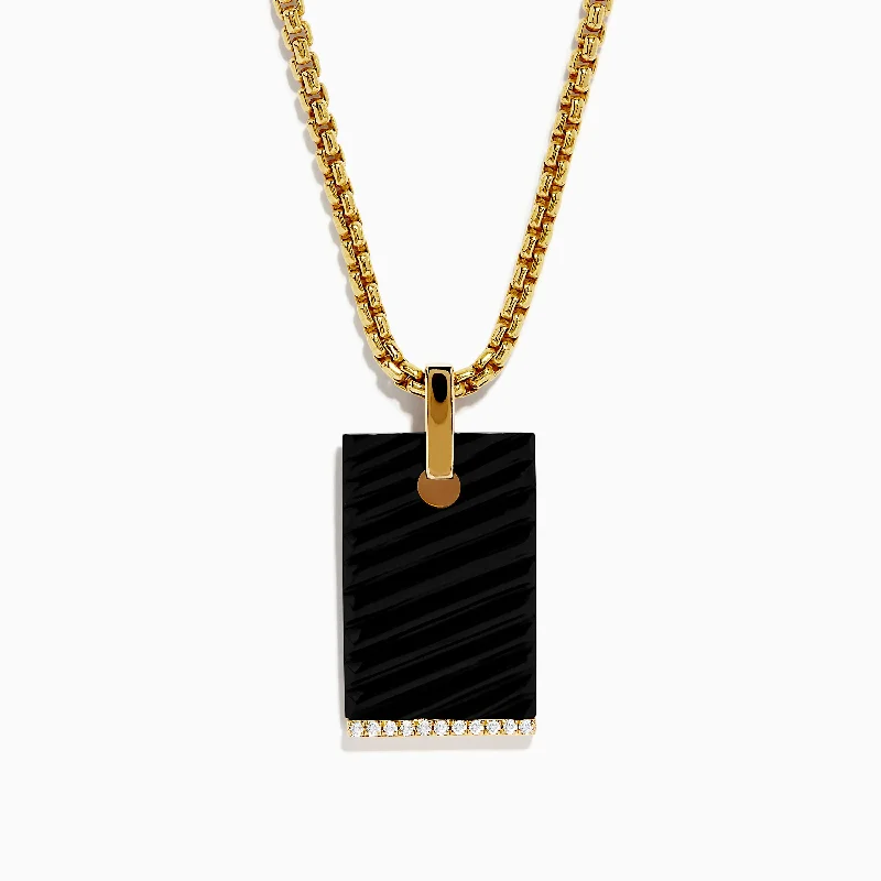 Bestselling Jewelry At Special Promotional Rates Men's 14K Yellow Gold Diamond and Carved Onyx Pendant