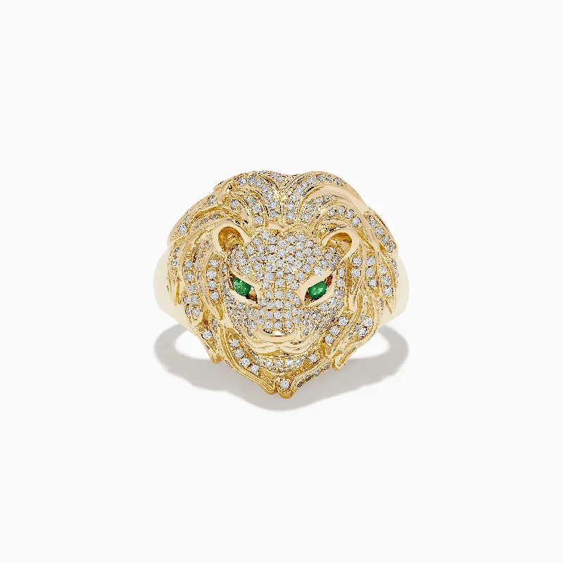 Jewelry Sale – Exclusive Styles At Lower Prices Men's 14K Yellow Gold Emerald and Diamond Lion Ring