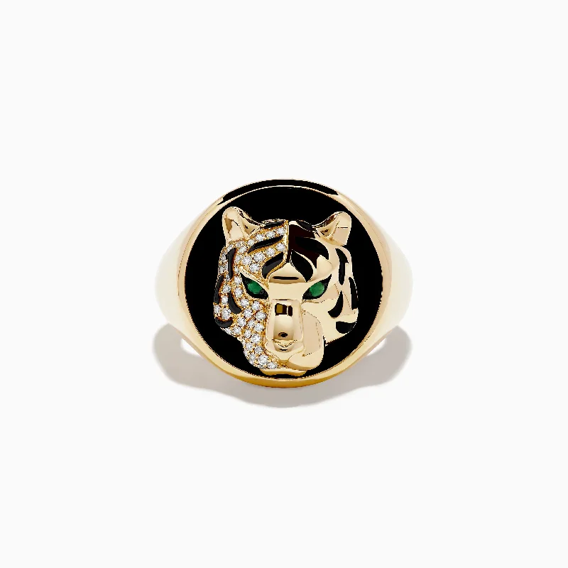 Must-Have Jewelry Pieces At Reduced Prices Men's 14K Yellow Gold Emerald, Onyx and Diamond Panther Ring