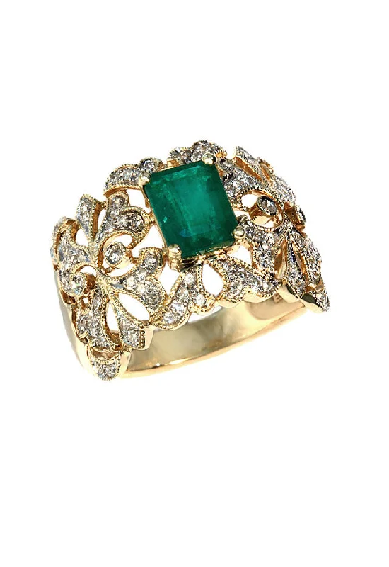 Affordable Luxury Jewelry For Every Occasion Gemma Emerald and Diamond Filigree Ring, 1.78 TCW