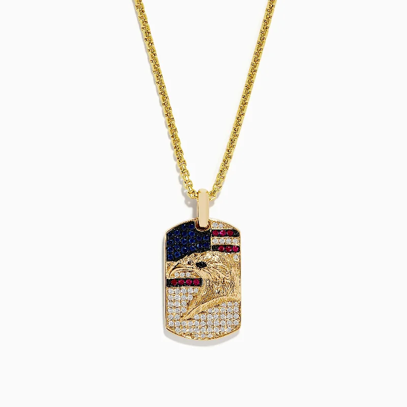 Timeless Elegance, Temporary Discounts – Act Fast Men's 14K Gold Ruby, Sapphire & Diamond Eagle Head Pendant