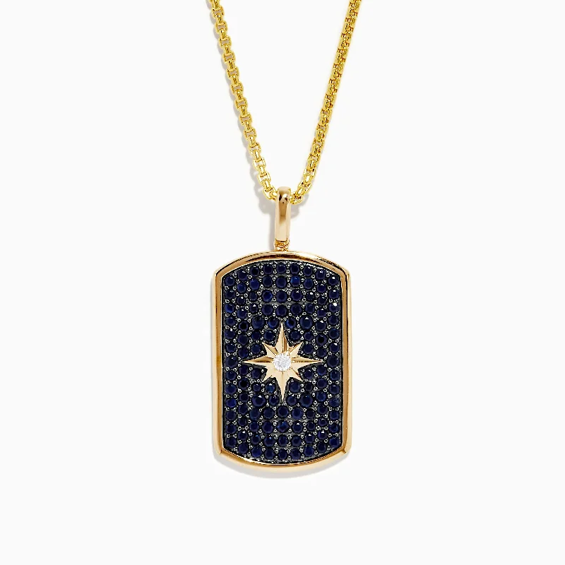 Holiday Jewelry Sale – Perfect Gifts At The Best Prices Men's 14K Yellow Gold Black Sapphire and Diamond Dog Tag Pendant