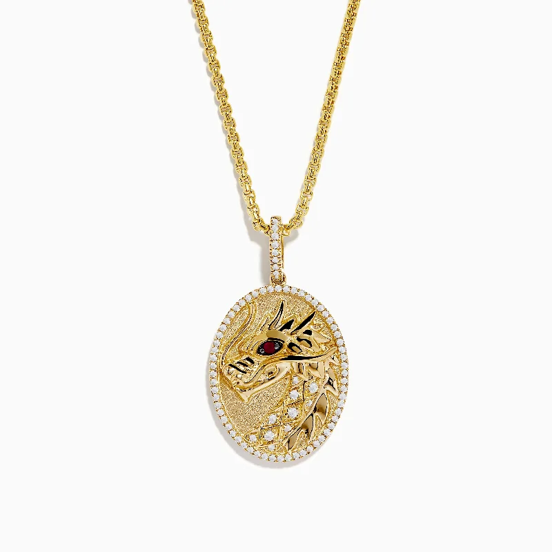 Shop Stylish Jewelry Now And Save Big Men's 14K Yellow Gold Diamond and Ruby Dragon Pendant