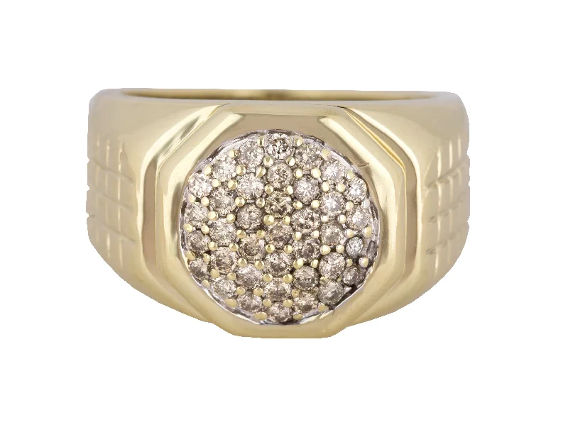 Luxury Jewelry Without The Luxury Price Tag Men's Estate Solid 10K Yellow Gold 0.74ctw Diamond Cluster Octagon Pinky Ring