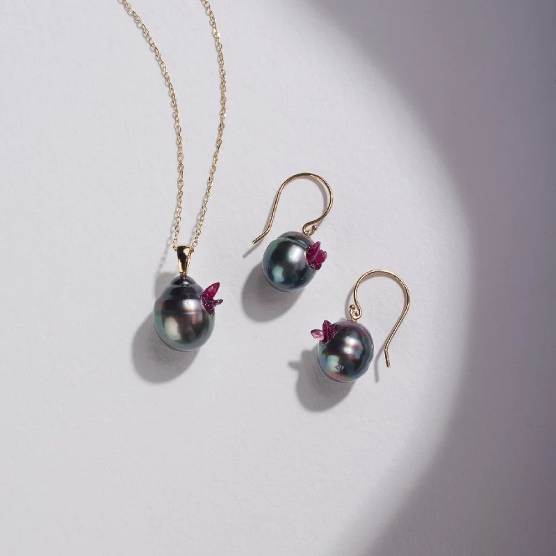 Fine Jewelry, Limited-Time Offers Available Point Collection: Tahitian Drop Pearl Pendant and Earrings Set with Rubies