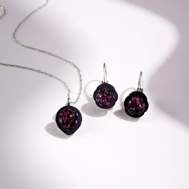 Limited-Time Offer On Elegant Jewelry Pieces Tahitian Pearl Geode Earrings & Pendant Set with Ruby