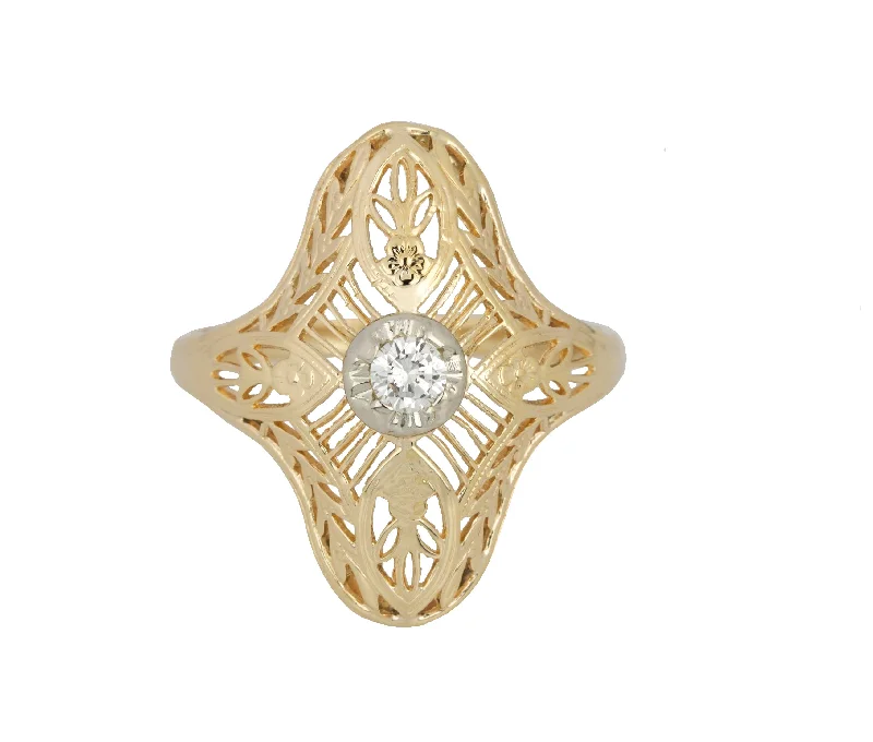 Elegant Jewelry, Exclusive Prices – Shop Now Womens Antique Art Deco 14K Yellow Gold 0.10 CT Solitaire Diamond Filigree Ring